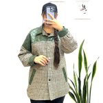 پالتو ترکیبی چهارخونه و چرم آستردار