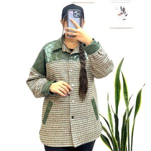 پالتو ترکیبی چهارخونه و چرم آستردار